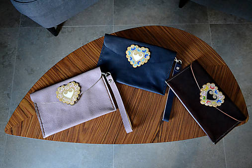Kožená kabelka Margarétka listová s popruhom (Modrá)