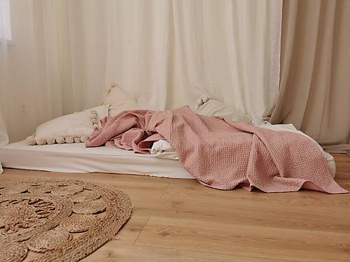 Ľanový waflový prehoz na posteľ (100 x 200 - ružová)