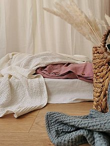 Úžitkový textil - Ľanový waflový prehoz na posteľ (100 x 200 - biela) - 14131399_