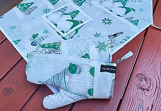 Detský textil - Detská vianočná chňapka zelený škriatok na sivej - 14132604_