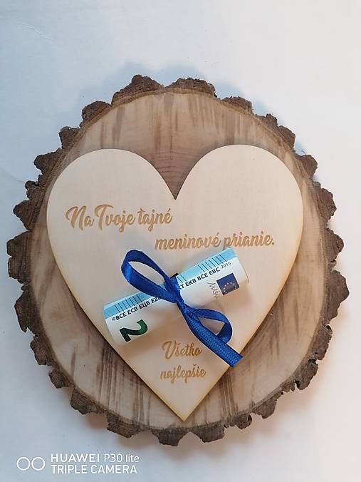 Papiernictvo - Drevena pohľadnica srdce k meninám _rôzne farby stuhy - 14133808_