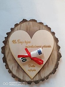 Papiernictvo - Drevena pohľadnica srdce k narodeninám_rôzne farby stuhy - 14133804_