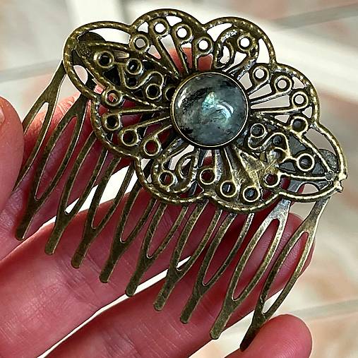 ZĽAVA 35% Vintage Labradorite Hair Comb / Hrebienok do vlasov s labradoritom