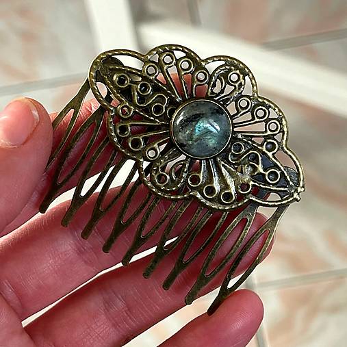 ZĽAVA 35% Vintage Labradorite Hair Comb / Hrebienok do vlasov s labradoritom