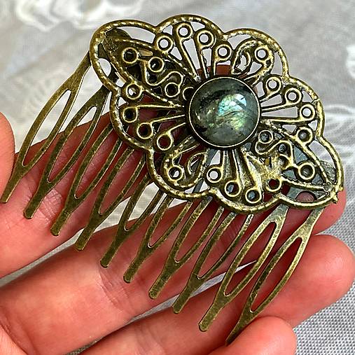 ZĽAVA 35% Vintage Labradorite Hair Comb / Hrebienok do vlasov s labradoritom