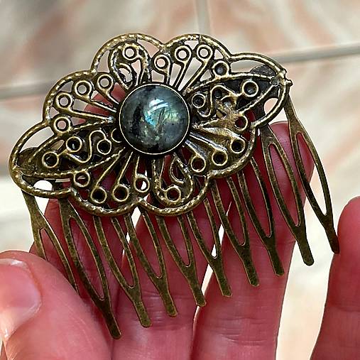 ZĽAVA 35% Vintage Labradorite Hair Comb / Hrebienok do vlasov s labradoritom