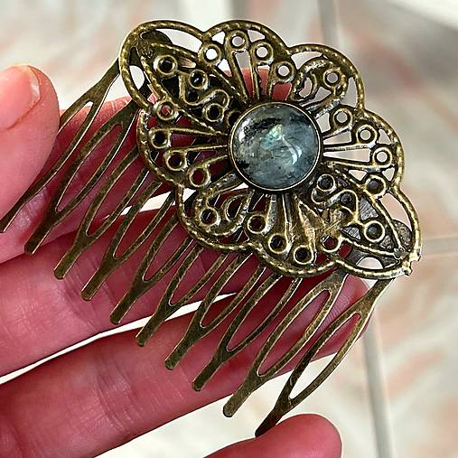 ZĽAVA 35% Vintage Labradorite Hair Comb / Hrebienok do vlasov s labradoritom