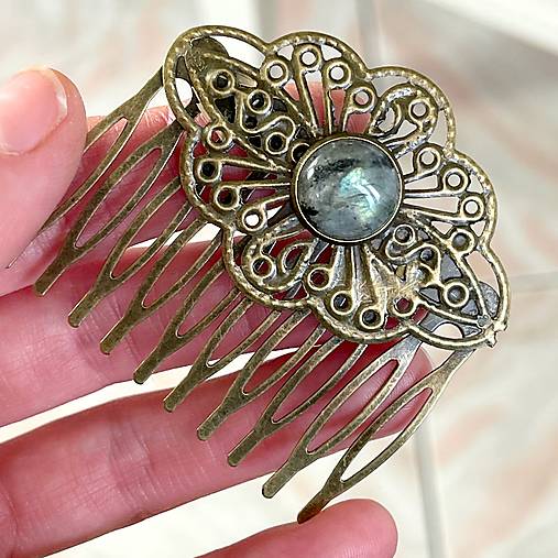 ZĽAVA 35% Vintage Labradorite Hair Comb / Hrebienok do vlasov s labradoritom
