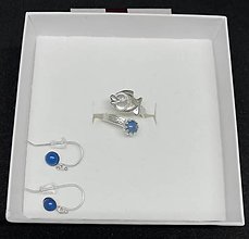 Sady šperkov - Set Ryba Prsteń a náušnice (Striebro 925, Achát 6mm) - 14137041_