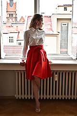 Sukne - YOLA, půlkolová sukně, sytě červená - 14138472_