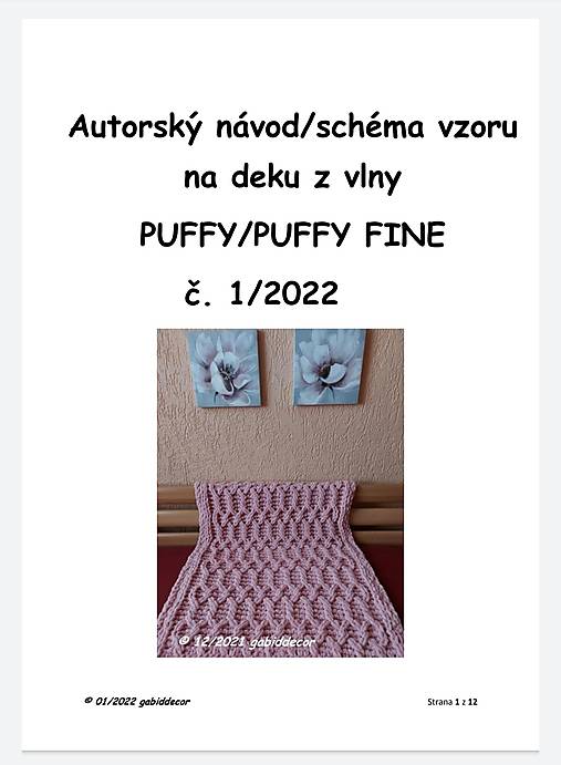 Autorský návod/schéma vzoru na deku z vlny PUFFY/PUFFY FINE č. 1/2022