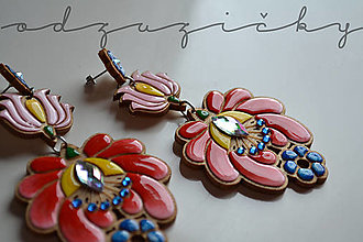 Náušnice - Drevené náušničky Marienka farebné kvety ručne maľované - 14139710_
