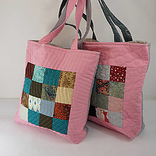 Nákupné tašky - Prešívaná taška na plece - upcycle - ružovo-sivá - 14142717_