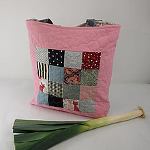 Nákupné tašky - Prešívaná taška na plece - upcycle - ružovo-sivá (vzor 1) - 14142721_
