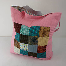 Nákupné tašky - Prešívaná taška na plece - upcycle - ružovo-sivá (vzor 2) - 14142728_