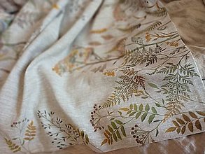 Úžitkový textil - Ľanový, ručne maľovaný vankúš " Suché steblá tráv " (Obrus " Suché steblá tráv a paprade" 80 x 140) - 14142673_