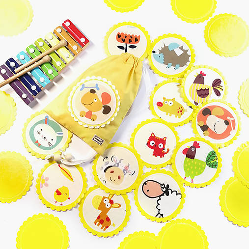 Hračky - LÁTKOVÉ PEXESO - ZVIERATKÁ A FARMA - MAXI (4 žltá(24 kartičiek)) - 14141631_