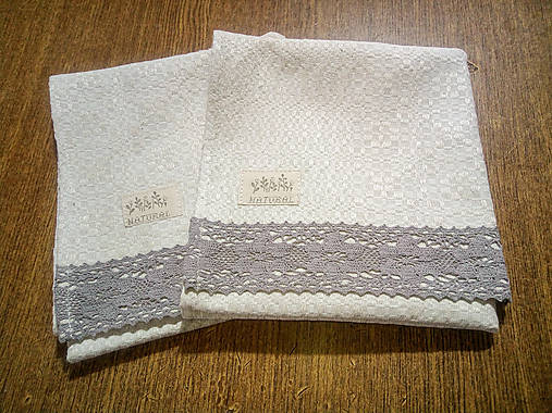 Úžitkový textil - Kuchynské ľanové utierky s čipkou (1ks) - 14142304_