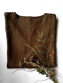 Blúzky a košele - Ľanová maľovaná tunika "trávy" - 14144026_