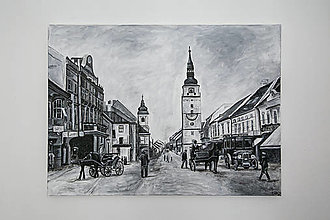 Obrazy - Ručne maľovaný obraz Trnava - Hlavná ulica - 14147541_