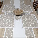 Úžitkový textil - DORIS - biele vetvičky na béžovej - stredový obrus - 14146399_