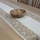 Úžitkový textil - DORIS - biele vetvičky na béžovej - stredový obrus - 14146401_