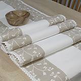 Úžitkový textil - DORIS - biele vetvičky na béžovej - stredový obrus - 14146403_