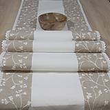 Úžitkový textil - DORIS - biele vetvičky na béžovej - stredový obrus - 14146405_