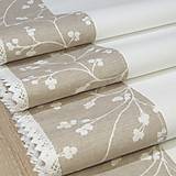 Úžitkový textil - DORIS - biele vetvičky na béžovej - stredový obrus - 14146406_