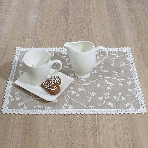 Úžitkový textil - DORIS - biele vetvičky na béžovej - prestieranie 28x40 - 14146775_