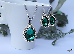 Sady šperkov - súprava kvapky emerald-strieborná - 14150000_