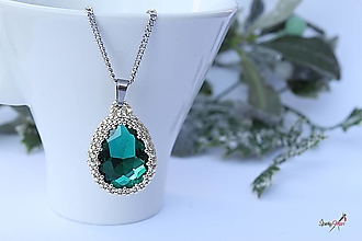 Sady šperkov - súprava kvapky emerald-strieborná (náhrdelník kvapka emerald-strieborný) - 14150018_