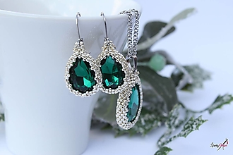 Sady šperkov - súprava kvapky emerald-strieborná (náušnice kvapky emerald-strieborné) - 14150023_