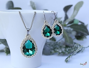 Sady šperkov - súprava kvapky emerald-strieborná (súprava kvapky emerald-strieborná) - 14153722_