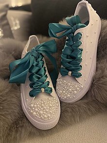 Ponožky, pančuchy, obuv - Svadobné tenisky s dotykom smaragdu:* - 14155050_