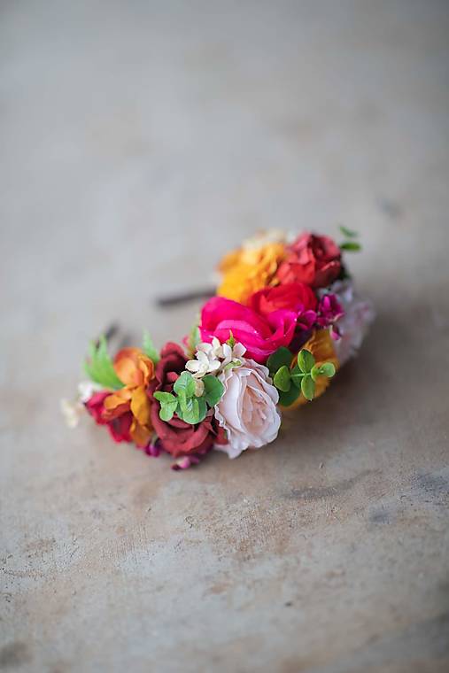 Kvetinová čelenka "Frida" -magentovožltá