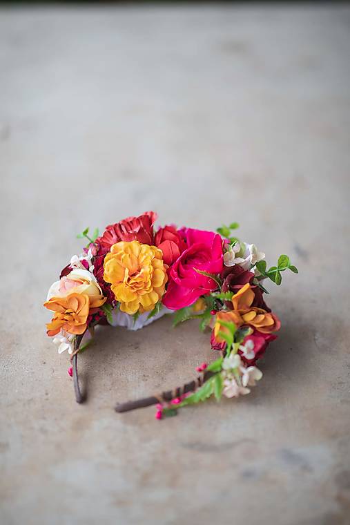 Kvetinová čelenka "Frida" -magentovožltá