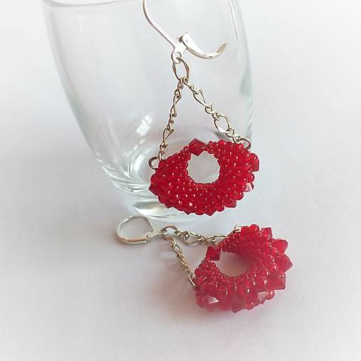 Náušnice - Vejáriky ČERVENÉ S RETIAZKOU - 14153339_