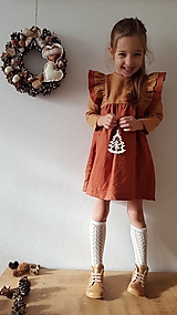 Detské oblečenie - Lastovička - detské ľanové šaty s dlhými rukávmi a s volánikmi - 14155429_
