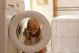 Papier - Vtipné nálepky do kúpeľne/WC (Nálepka na práčku "si sUPER!" (menší formát)) - 14158561_