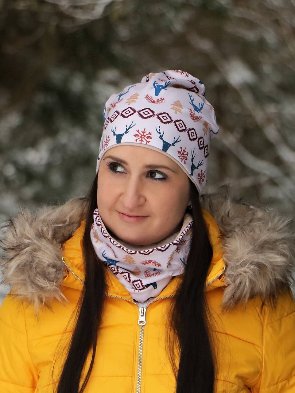 Škandinávsky jeleň čiapka, nákrčník alebo set