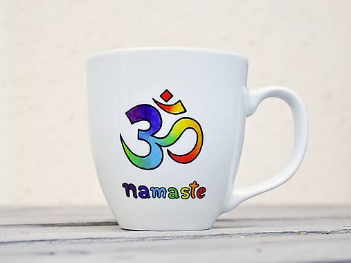 Nádoby - Maľovaný porcelánový hrnček - jóga/ óm/ namasté - 14164968_