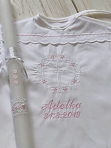 Detské oblečenie - Košieľka na krst k23 ružovo-biela + sviečka na krst ružové kvietky - 14162006_