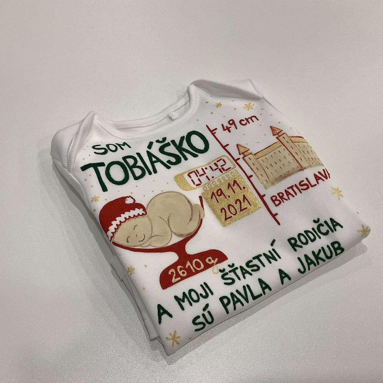 Originálne maľované body k narodeniu bábätka (vianočne ladené)