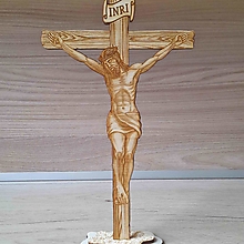 Dekorácie - Ježiš na kríži Stojaca drevená dekorácia - 14167257_