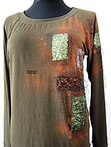 Topy, tričká, tielka - Kaki zelené tričko s flitrami - 14167639_