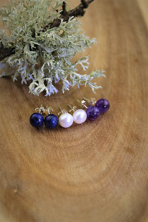 Náušnice - lapis,perla,ametyst náušnice napichovacie strieborné SUPERAKCIA! 3 páry! - 14170622_