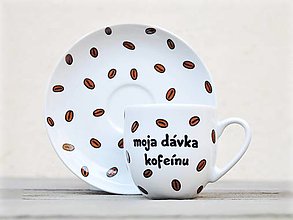 Nádoby - Porcelánová šálka s podšálkou na kávu - Kávové zrnká - 14171616_