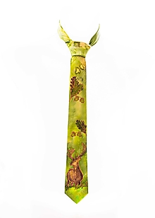 Pánske doplnky - Luxusná ručne maľovaná kravata 100% hodvábny satén s poľovníckym motívom - 14174562_