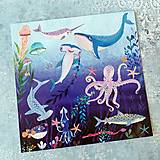 Papier - Morskí priatelia - luxusná pohľadnica s glitrami - 14176156_